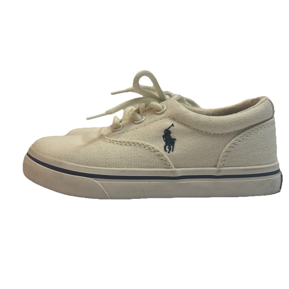 Polo Ralph Lauren Keaton Canvas Sneakers Kids Size 9.5C Cream Lace Up